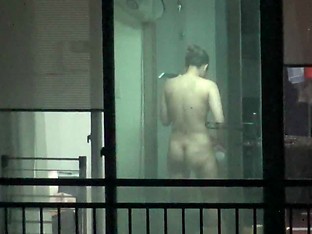 korean girl window voyeur dry body after shower