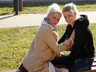 A first old and young lesbian date turns out hot